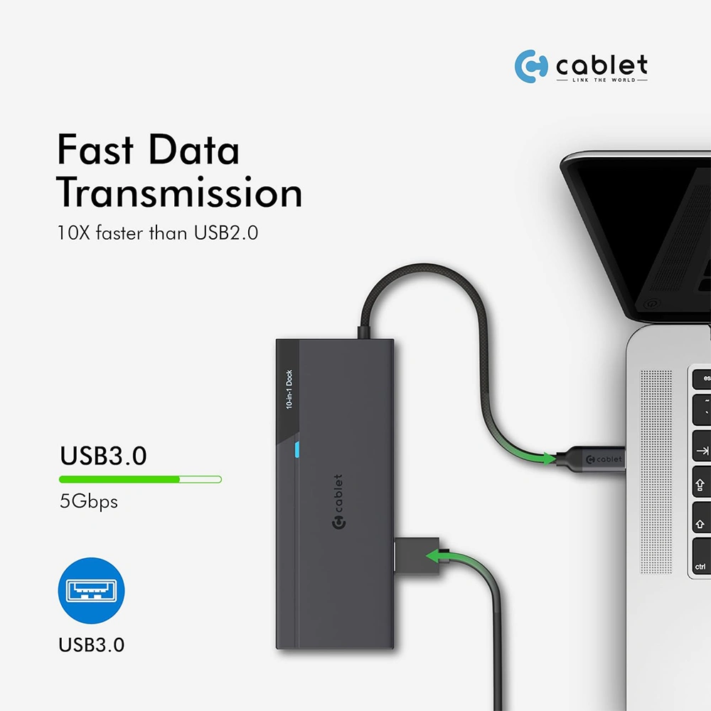 CABLET TYPE-C HUB DOCK 10 IN 1 (USB | HDMI | VGA | LAN | SD | TFT | TYPE-C | AUDIO)